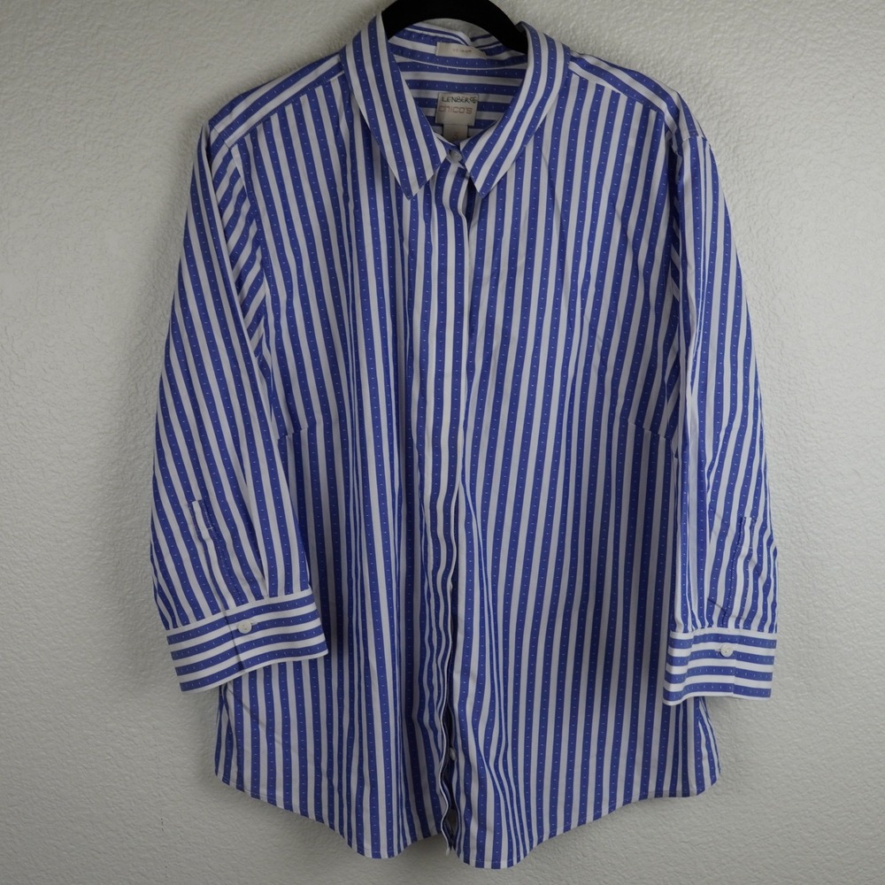 Chicos Striped‎ 3/4 Sleeve Button Down Shirt Corpcore Sz 3 XL 16 Career